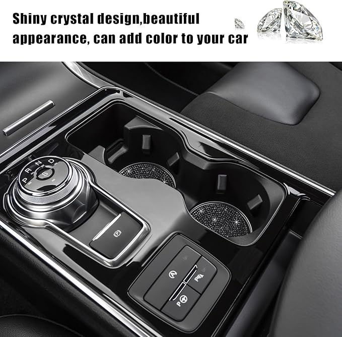 Ziciner 2PCS Bling Car Cup Holder Coaster, 2.73 Inch Anti-Slip Cup Insert Coasters, Crystal Rhinestone Auto Drink Cup Mat, Universal Interior Decor Car Accessories for Women Girls (Black)