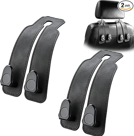 Platch Car Purse Hook 2 Pack Headrest Hooks for Car, Luxurious Leather Material, Seat Back Storage Hook Multifunctional Car Seat Hooks Keep Car Tidy (Grey)