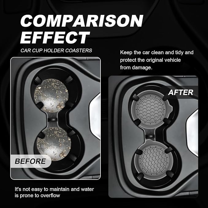 4-Pack Universal Cup Holder Coasters, Black Silicone Inserts - Keep Your Car Clean with Non-Slip & Spill-Proof Coasters for All Vehicles (Gray)