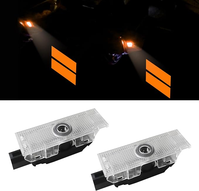 YOSRTER 2PCS Door Lights for Dodge Challenger Accessories LED Ghost Shadow Welcome Puddle Projection Lamps for Dodge Challenger Interior Accessories(Orange Double Stripe)