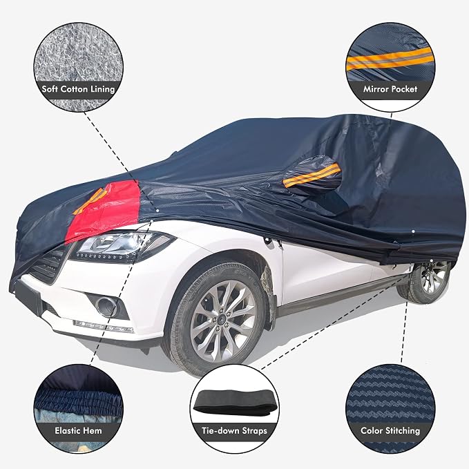Car Cover Waterproof All Weather for Automobiles, 6 Layers Outdoor Full Exterior Cover Rain Sun UV Snowproof Protection with Zipper Cotton, Mirror Pocket for SUV (173-183 inch)