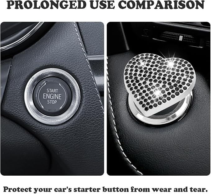 Bling Push Start Button Cover with Rhinestone,Heart Push to Start Button Cover for Car Decor,Diamond Engine Start Buttons Cover Car Accessories Interior for Women & Girl (Black)
