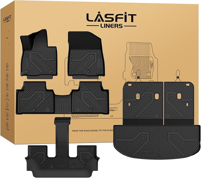 LASFIT Floor Mats & Backrest Mats & Cargo Mat for Kia Telluride 2027 (Only Fit Hybrid, Not Fit Gas), All Weather TPE Floor Liners with Full Set Car Mats & Trunk Mats Accessories, Black