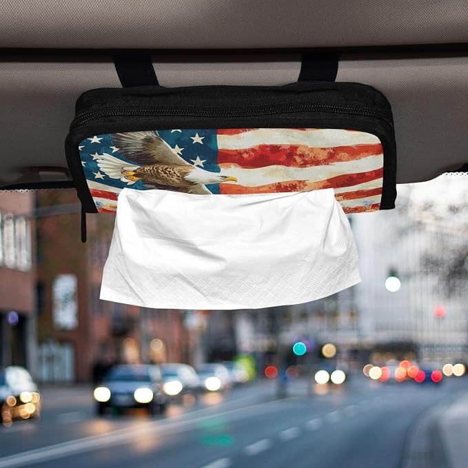Car Visor Tissue Holder Mask Holder for Car, Car Tissue Box Sun Visor Napkin Holder Car Visor Accessories Adjustable Straps Reusable Durable Easy to Install Patriotic Eagles Poppy Wildflowers