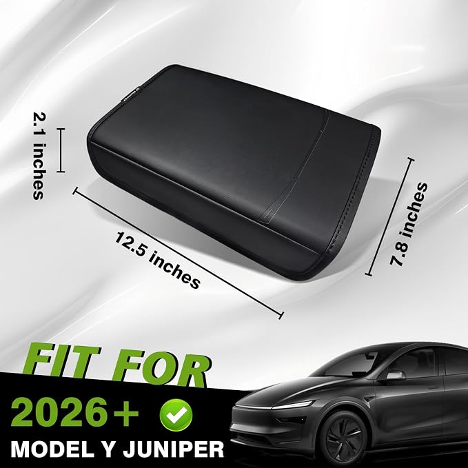Muslogy Center Console Armrest Cover Fit for Tesla Model Y Juniper 2026 Accessories, Comfort Armrest Pad Console Lid Cushion Vegan Leather Regular Thick (Debossing Black)