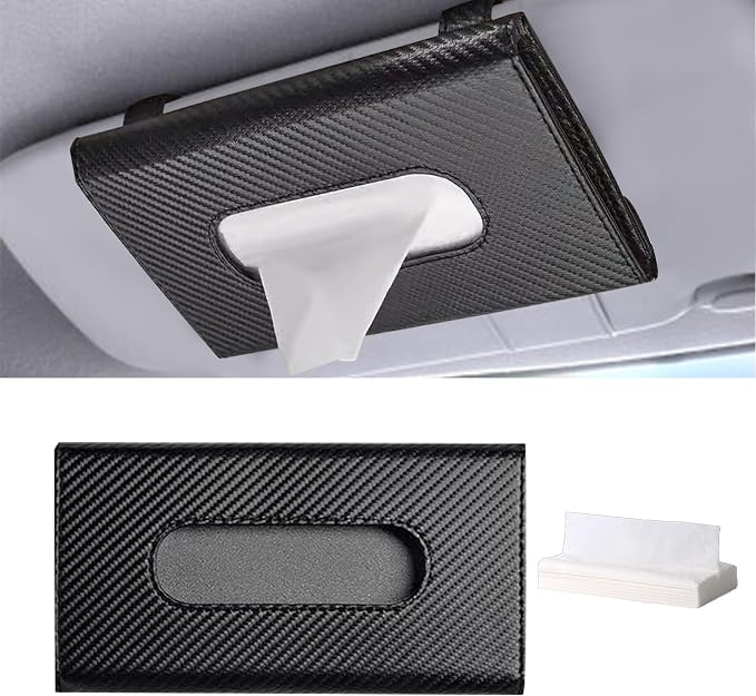 Car Tissue Holder, Car Napkin Holder, PU Leather Backseat Tissue Case Holder with Tissue Refill, Auto Accessories Interior Sun Visor Mask Dispenser Universal for Most Vehicles (Black)