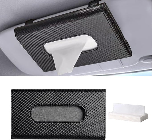 Car Tissue Holder, Car Napkin Holder, PU Leather Backseat Tissue Case Holder with Tissue Refill, Auto Accessories Interior Sun Visor Mask Dispenser Universal for Most Vehicles (Black)
