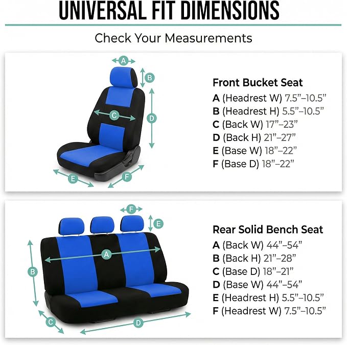 FH Group Car Seat Covers Full Set Cloth - Universal Fit Automotive Seat Covers, Low Back Front Seat Covers, Solid Back Seat Cover, Washable Car Seat Cover for SUV, Sedan and Van Blue