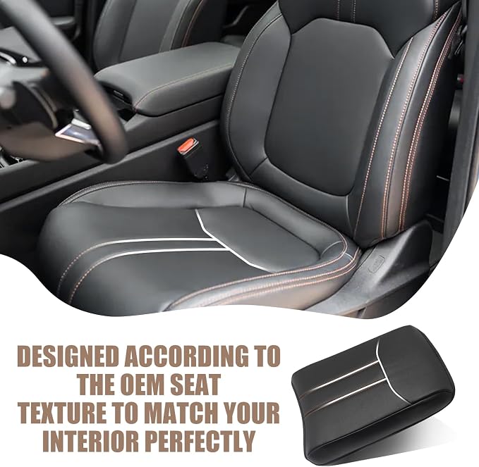 Muslogy Center Console Armrest Cover Fit for Honda Pilot 2023-2026, 2024-2026 Ridgeline/Passport Accessories, Comfort Armrest Pad Console Lid Cushion Vegan Leather Regular Thick(Black/Orange Trim)