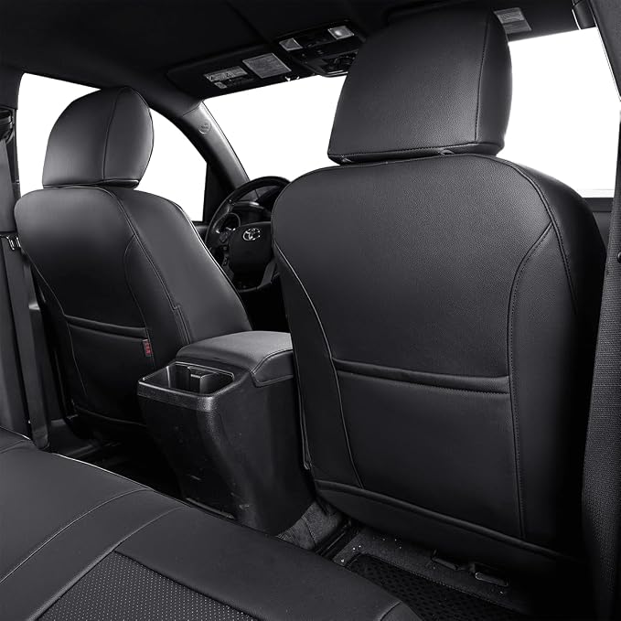 EKR Custom Fit Tacoma Car Seat Covers for Toyota Tacoma 2024 2025 2026 Xtra Cab SR -Full Set,Faux Leather(Black)