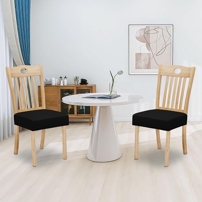 Easy-Going 100% Waterproof Seat Covers for Dining Room Chairs Set of 2, Stretch Chair Seat Slipcovers Protector Removable and Washable Kitchen Dining Chair Covers, Black