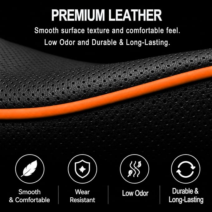 Car Steering Wheel Cover Full Surround - Soft Breathable Anti-Slip Heavyweight Safety Cover, Thick Cushioned Sports Style Universal Fit for Auto Truck SUV (Black/Orange)