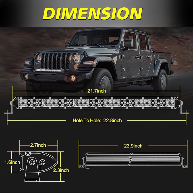 22 Inch Slim LED Light Bar 180W Slim Dual Row Light Bar for Trucks | Spot Flood Combo Beam, 1.6" Slim Single Row Structure