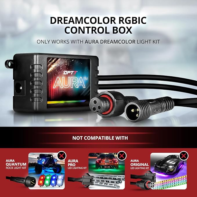 OPT7 Aura DreamColor RGBIC Interior SUV & Van Lights with App & Remote | Chasing Rainbow Effects, Extended Footwell Ambient Lighting, Full SUV Coverage, 3-Row Car Decor, Music Sync, 6PC Kit