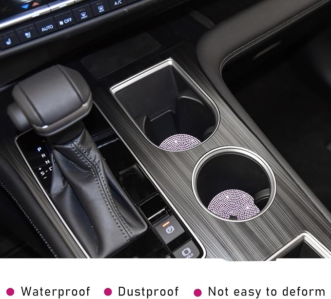 Ziciner 2PCS Bling Car Cup Holder Coaster, 2.73 Inch Anti-Slip Cup Insert Coasters, Crystal Rhinestone Auto Drink Cup Mat, Universal Interior Decor Car Accessories for Women Girls (Pink)