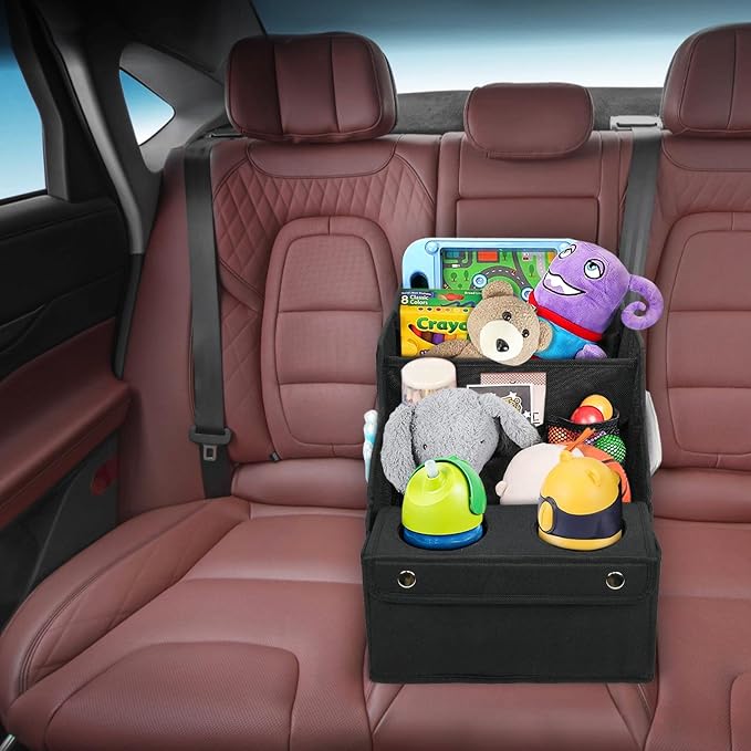 MULISOFT Car Seat Organizer- Backseat Car Organizer with 11 Storages Compartments and 2 Cup Holders, Organizers and Storage, Front Seat for Travel Kids,Black | Made from durable Oxford fabric with a waterproof surface, anti-slip buckles, and a foldable...