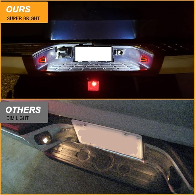 R&F Auto 12-SMD LED License Plate Light Replacement for Tacoma 1995-2004 Pickup Truck Red OLED Neon Tube Lamp Error Free Xenon Pure White Tag Lamp Assembly Rear Running Lamps Smoked Lens