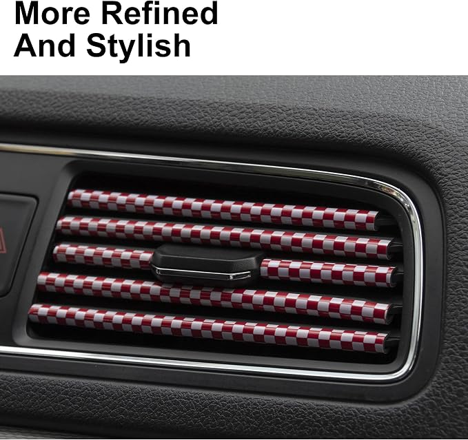 LivTee 20 Pieces Car Air Conditioner Decoration Strip for Vent Outlet, Universal Waterproof Bendable Air Vent Outlet Trim Decoration, Car Interior Accessories (Carbon Red)