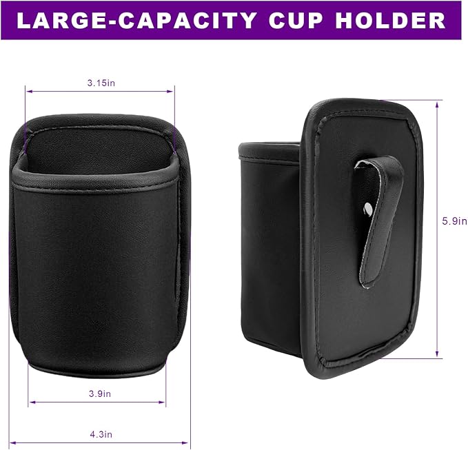 Large Car Door Cup Holders, Clip On Beverage Drink Holder Vehicle Door Storage Organizer, Scratch-Resistant Leather Water Bottle Hanging Holder for SUV Sedan Truck (Black)