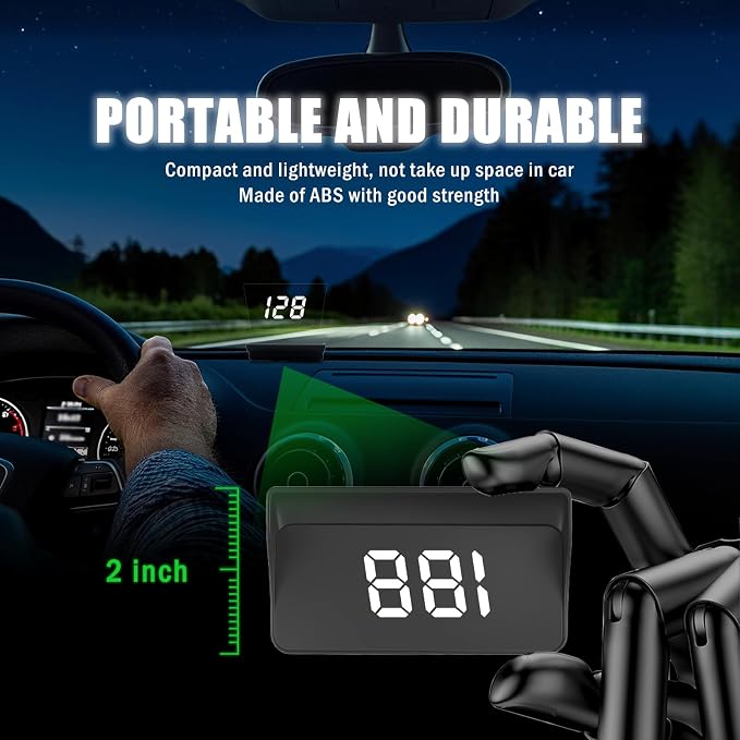 GPS Heads up Display for Cars with HD Large Font,USB Plug & Play Car HUD Head up Display for Speed Displays,Universal Digital Speedometer for Car with Adjustable Brightness (White)