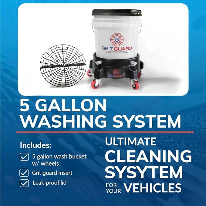Grit Guard 5 Gallon Washing System | Includes 5 Gallon Bucket, Grit Guard, Bucket Dolly, and Gamma Seal Lid | for Car Wash and Detailing | Red - Made in the USA