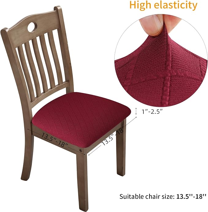 Fuloon Stretch Chair Seat Covers 6 PCS, Removable Washable Dining Chair Covers Anti-Dust Dining Room Seat Cushion Slipcovers (6, Burgundy)
