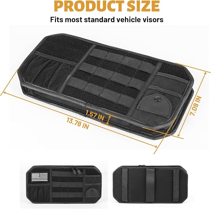 MAIKER 2 Packs Car Sun Visor Organizer, Car Organizer with Zipper Visor Organizer Storage Pouch, Glasses Clip, Card Holder, Molle Panel for Tactical Gears, for Most Vehicles, SUVs & Trucks