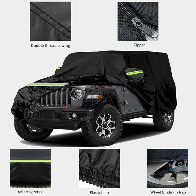 Waterproof Car Cover for Jeep Wrangler 2 Door, All Weather for Jeep Rain Cover for Automobiles, Outdoor Full Exterior for Jeep Covers Fits JK JL YJ TJ