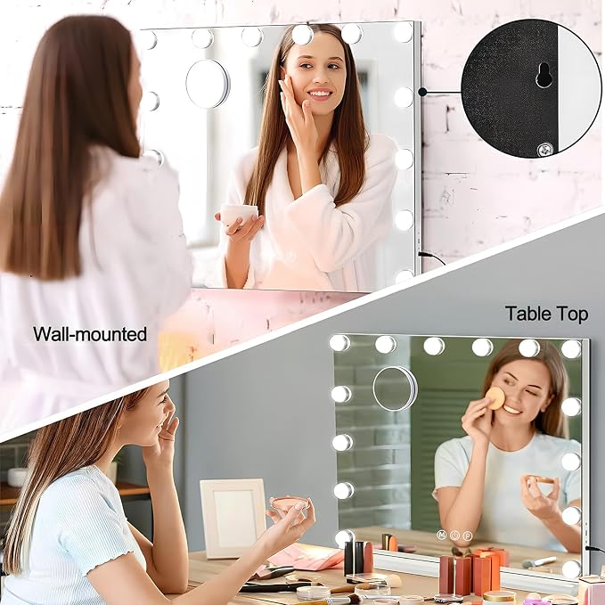 Hollywood Vanity Mirror with Lights, Lighted Makeup Mirror with 10X Magnification, Vanity Makeup Mirrors with Lights, USB Charging Port Touch Control, 14 LED Bulbs 3 Lighting Modes
