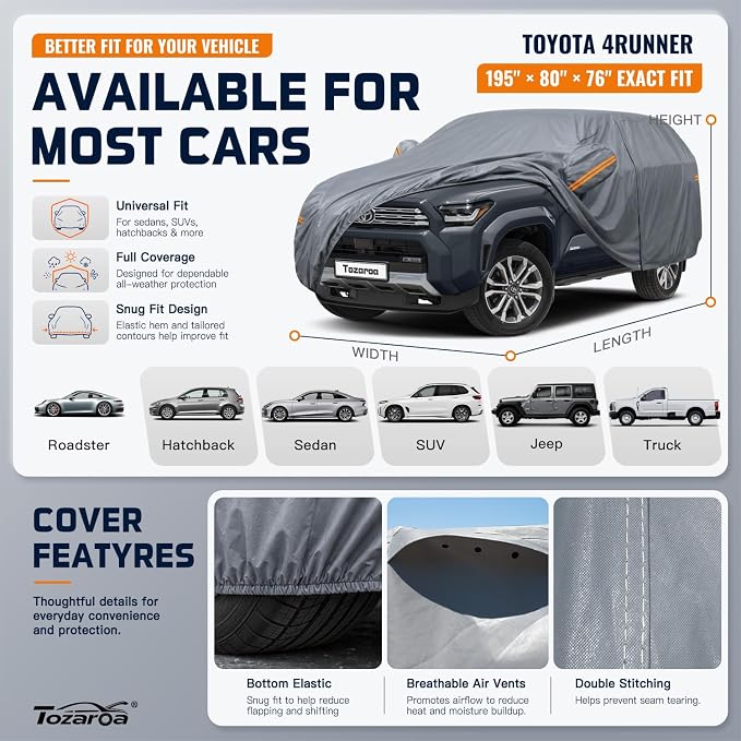 SUV Cover Waterproof All-Weather,Outdoor Full Exterior Car Covers Custom Fit for Lexus RX,VW Atlas,Kia Telluride,Hyundai Palisade,Chevrolet Equinox,Blazer,etc Size S3(See SizeChart)