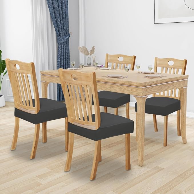 Easy-Going 100% Waterproof Seat Covers for Dining Room Chairs Set of 4, Stretch Chair Seat Slipcovers Protector Removable and Washable Kitchen Dining Chair Covers, Dark Gray