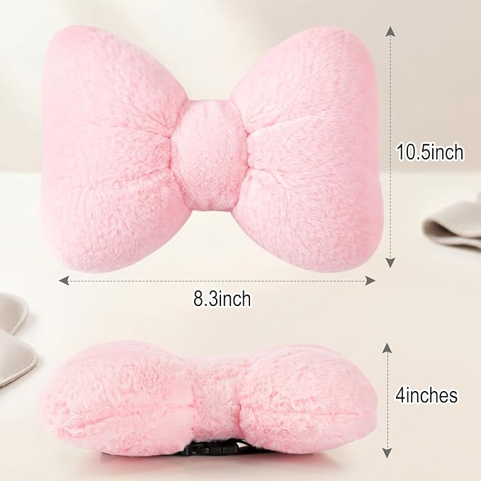 Macarrie 2 Pcs Pink Car Neck Pillow Imitation Rabbit Fur Bow Pillow | Soft Comfortable Seat Headrest Support, Cute Bow Car Accessories, Driving Travel Driver Chair Girl Interior Decor, Solid