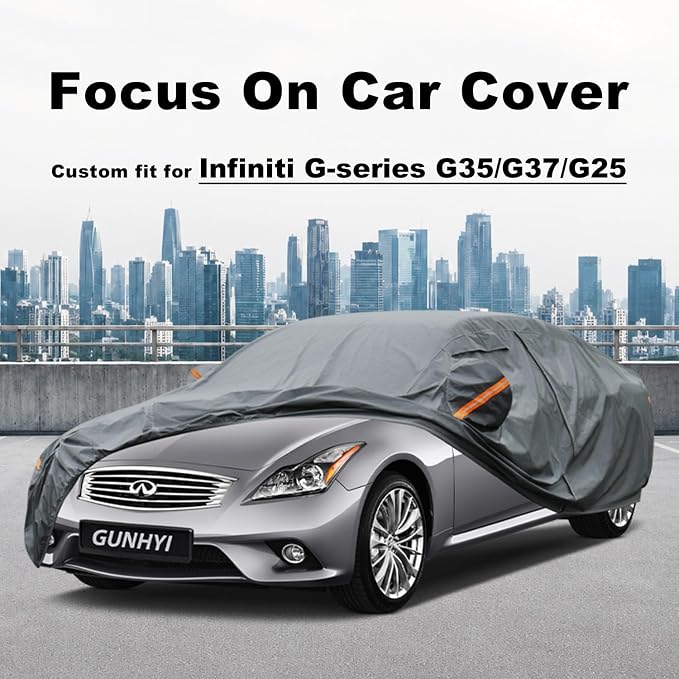 GUNHYI Premium Car Cover Custom Fit Infiniti G-Series G35/G37/G25(2005-2015), 16 Layers Heavy Duty Car Cover Waterproof All Weather with Zipper Door for Sun Rain Snow Dust Uv Protection