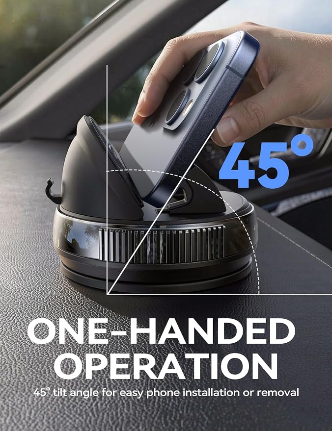 JOYROOM Car Phone Mount, [360° Rotation+Thick Case Friendly] Cell Phone Car Holder with Adjustable Spring Clip, Anti-Slip Silicone Universal Dashboard phone holder for Car for iPhone, Smartphones, GPS