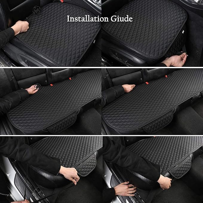 West Llama Pu Leather Car Seat Bottom Covers Protectors Include 1 Pair Front Driver Seat Pad Mat and 1 Rear Bench Cover Universal Fit 90% Vehicles,Gray