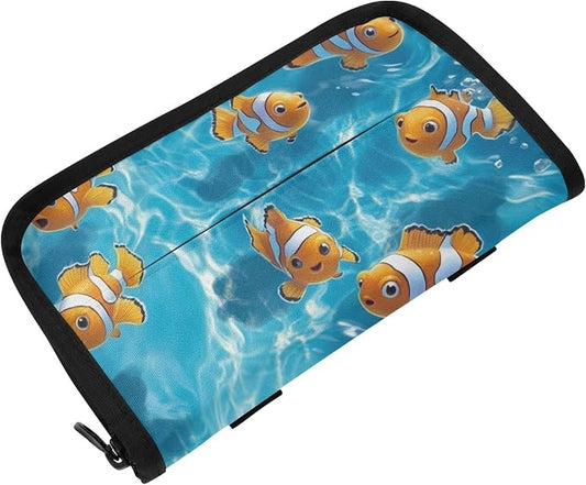 Car Visor Tissue Holder Mask Holder for Car, Car Tissue Box Sun Visor Napkin Holder Car Visor Accessories Adjustable Straps Reusable Durable Easy to Install Blue Water and Yellow Clownfishes