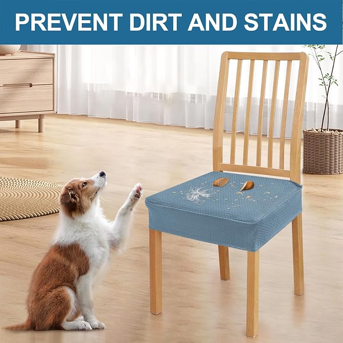 Smiry Waterproof Seat Covers for Dining Room Chairs Set of 6, Stretch Jacquard Removable Washable Chair Seat Slipcovers Protector, No Rear Covers, Airy Blue