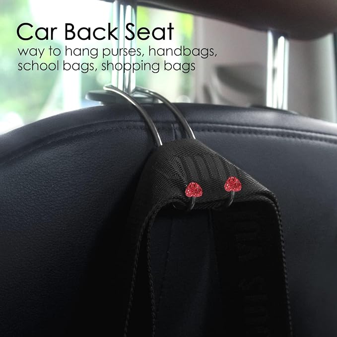 Guoord 【2026 Upgraded】 Car Headrest Hooks Decorations, 2 Pcs Bling Heart-Shaped Purse Hook Hangers, Auto Hooks Car Hangers and Durable Backseat Holder, Storage Universal for SUV Truck Vehicle (Red)
