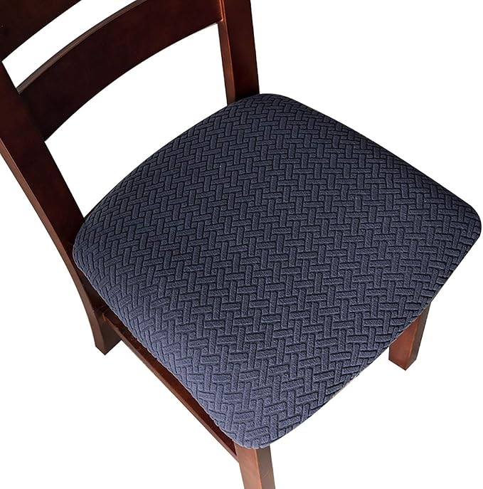 Genina Seat Covers for Dining Room Chair Seat Slipcovers Kitchen Chair Covers (Navy Blue, 6 Pcs)
