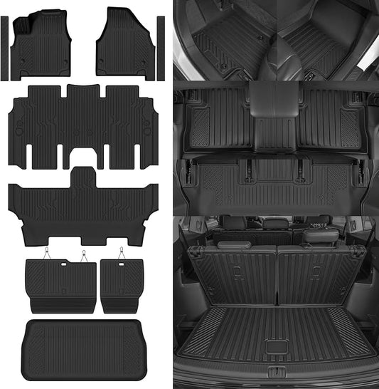 Custom Fit Floor Mats for 2017-2026 Chrysler Pacifica Gas 7 Seat(Not for Hybrid/Pinnacle), All Weather TPE Floor Liner & Trunk Mat & Backrest Mat & Door Sill Guard, Full Set Interior Accessories