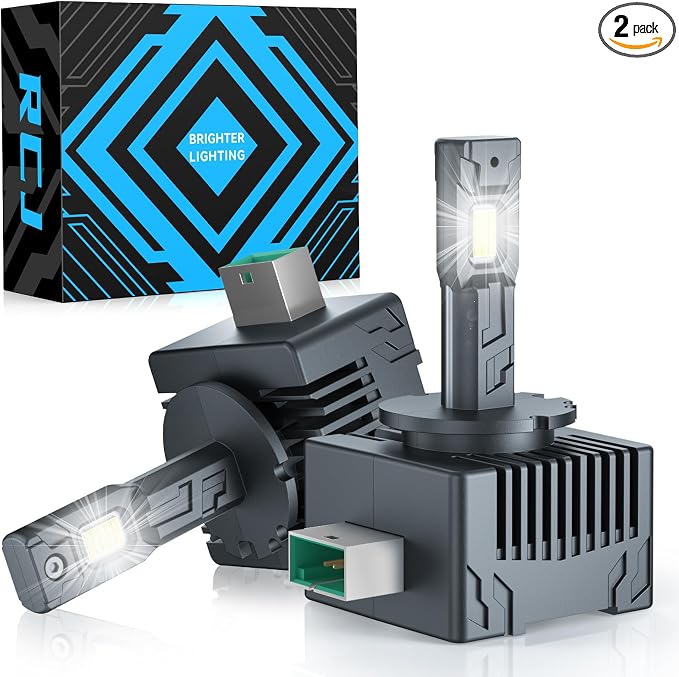 RCJ D3S Bulbs, 30000LM Super Bright 6000K Cool White for HID Assembly, D3R Xenon Bulb Replacement with Cooling Fan, Plug and Play Fog Light, Pack of 2
