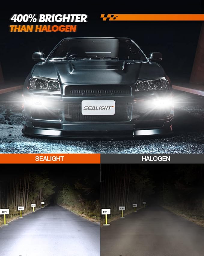 SEALIGHT 9006 Fog Light Bulbs, 400% Brightness 9006 HB4 Fog Lights LED Bulb, 6000K White 9006 Fog Lights for Car, 50,000 HRS Lifespan Replacement Fog Light Bulbs, IP68 Waterproof, Pack of 2