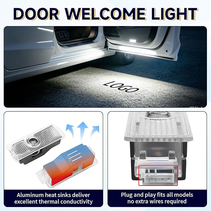 4pcs Car Door Lights Logo Projector, Upgrade HD LED Car Welcome Lights, Dual Plug Puddle Lights Ghost Shadow Light Replacements for Car Accessories