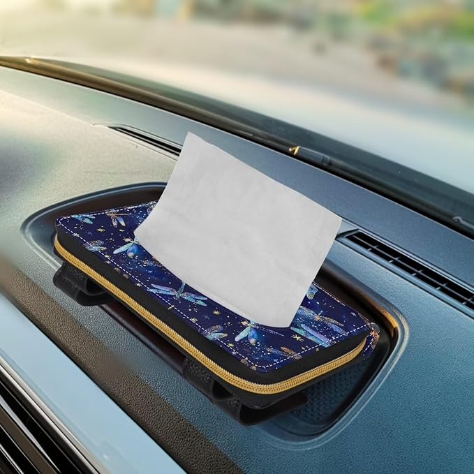 PU Leather Visor Tissue Holder Car Sun Visor Tissue Box Holder Dragonflies Leather Napkin Holder