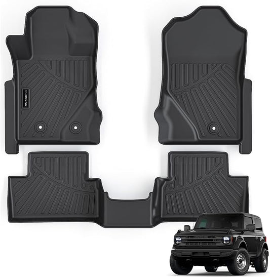 Auxko All Weather Floor Mats for Ford Bronco 2021-2025 2026 2 Door TPE Liners All Season Accessories Guard Odorless Anti-Slip Floor Liners