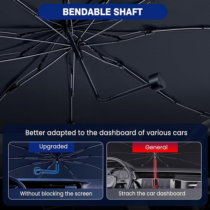 Pleneal Windshield Sun Shade Umbrella, 55" x 31" Foldable Car Sun Shade | 55" x 31", Titanium Silver Reflective Material, Bendable Shaft, High Tenacity Ribs, One-piece Opening Design, Storage Bag