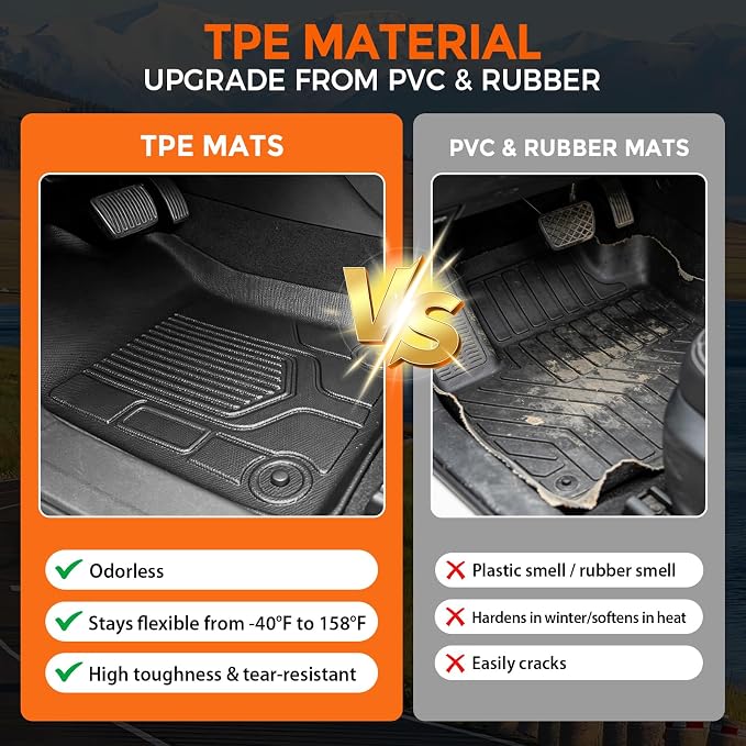 Floor Mats for Jeep Wrangler 4XE 4 Door 2021-2026 (Not for JL,JK or 2 Door) | Custom Fit Heavy Duty TPE All Weather Protection, Waterproof Non-Slip Black Car Liners (Two-Row Floor Mats)