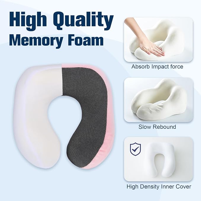 Cirorld Neck Pillow for Traveling, Travel Pillows for Airplanes,100% Pure Memory Foam Travel Neck Pillow, Adjustable Flight Pillow, Portable Plane Accessories with Eye Mask, Earplugs, Carry Bag