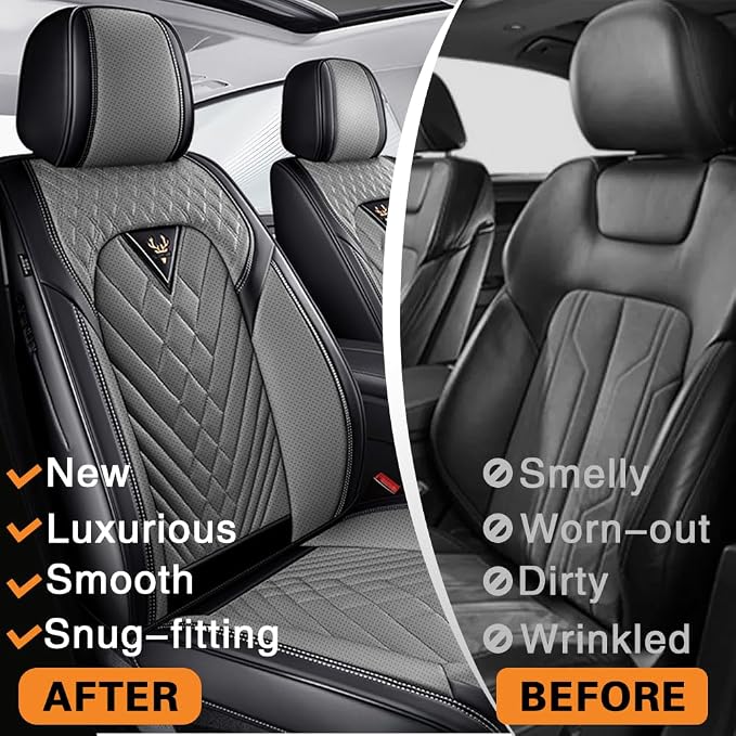 Fit for Toyota Corolla Seat Covers 2001-2026,Premium Leather, 360° Full Protection, Thick Padding & Memory Foam, Waterproof & Stain-Resistant Car Seat Cover Full Set (5 Seat,Black&Gray)