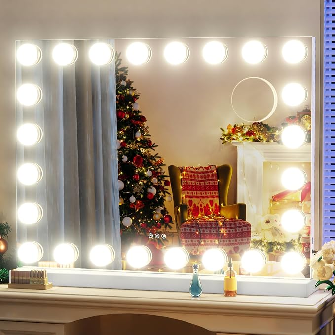 Gvnkvn 24 Extra Bulbs Vanity Mirror with Lights, 32WX24L Tabletop Hollyhood Makeup Mirror USB+Type-C Charging, Hollywood Lighted Mirror,3 Colors Modes,Touch Control,Metal Frame,White